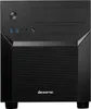 A black computer case is shown from the front. Produktbild-Vorschau