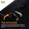 A close-up of a black suitcase showing the TSA lock and zipper. Produktbild-Vorschau