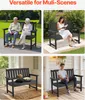A collage of four images showing a black garden bench in different outdoor and semi-outdoor settings. Anteprima dell’immagine prodotto
