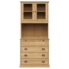 A wooden highboard with glass doors on top and drawers below, shown against a white background. Náhled obrázku produktu