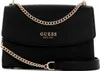A black Guess handbag with a gold chain strap is shown against a white background. Produktbild-Vorschau