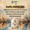 A marketing image for bird food, featuring a bag of sunflower kernels against a scenic background of a lake and forest. Produktbild-Vorschau