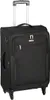 A black rolling suitcase with a telescopic handle.