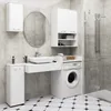 A modern bathroom with a washing machine, sink, and cabinets. Produktbild-Vorschau