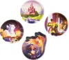 A collage of four round/shaped plates with fantasy-themed illustrations. Produktbild-Vorschau