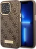 A brown Guess phone case with a repeating logo pattern is shown next to an iPhone. Podgląd zdjęcia produktu