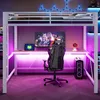 A gaming loft bed setup with a desk, chair, and computer. Produktbild-Vorschau