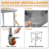 An instructional image showing the steps to assemble a stainless steel work table. Produktbild-Vorschau