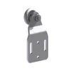 A 3D rendering of a metal roller bracket with a wheel, isolated on a white background. Produktbild-Vorschau