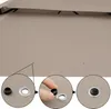 Close-up views of a gazebo canopy showing grommets and a person inserting a black cap into one. Produktbild-Vorschau
