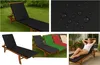 A collage of images showing a black chaise lounge cushion on a wooden lounge chair, a close-up of the cushion's water-repellent surface, multiple colored cushions on lounge chairs, and a woman relaxing on a lounge chair with a black cushion. Anteprima dell’immagine prodotto