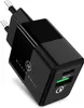 A black dual USB wall charger with USB-C and USB-A ports. Produktbild-Vorschau