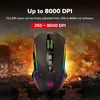 A gaming mouse with RGB lighting is shown against a background of explosions and destruction. Produktbild-Vorschau