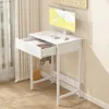 A white desk with an open drawer, a computer monitor, and a keyboard. Náhľad obrázku produktu