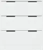 A close-up frontal view of a white chest of drawers with dark handles. Produktbild-Vorschau
