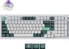A top-down view of a mechanical keyboard and a single keyboard switch. Produktbild-Vorschau