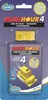 The image shows the retail packaging of a Rush Hour 4 add-on pack for a board game. The packaging is a blister pack containing a yellow game piece and a card set. Produktbild-Vorschau