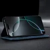 A blue flip-style phone case with a phone inside, displayed on a dark surface. Anteprima dell’immagine prodotto
