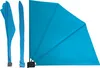 A blue privacy screen for a balcony or terrace, shown in both folded and unfolded states. Produktbild-Vorschau
