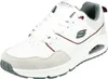 A white Skechers sneaker with gray and beige accents. Voir les images du produit