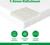 A cutaway view of a mattress showing its layered foam structure, with icons and text describing its features. Produktbild-Vorschau
