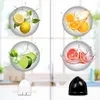 A collage of citrus fruits being juiced, with juicer attachments at the bottom. Produktbild-Vorschau