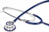 A close-up shot of a blue and silver stethoscope against a white background. Produktbild-Vorschau