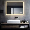A modern bathroom vanity with a sink and a lighted mirror above it. Produktbild-Vorschau