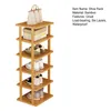 A six-tier bamboo shoe rack with various items on display. Produktbild-Vorschau