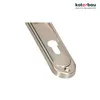 A close-up, angled view of a satin-finished door handle escutcheon plate with a keyhole. Produktbild-Vorschau