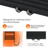 Close-up of a black radiator with text and icons describing its features and connection types. Produktbild-Vorschau