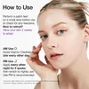 A woman's face is shown with instructions on how to use a skincare product. Podgląd zdjęcia produktu