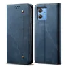 A blue flip-style phone case is shown from the front and back. Produktbild-Vorschau