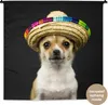 MuchoWow® Wandteppich Wandbehang Hund - Sombrero - Schwarz Produktbild-Vorschau 1