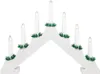 A white candle bridge with seven LED lights and green decorative elements, set against a white background. Podgląd zdjęcia produktu