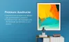 A framed abstract painting hangs on a blue wall above a small table with a bust and books. Produktbild-Vorschau
