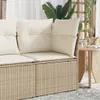 A close-up view of a beige poly rattan corner sofa with cushions. Náhľad obrázku produktu