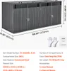 A dark gray, four-compartment outdoor storage shed with dimensions indicated. Podgląd zdjęcia produktu