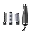 A hair dryer brush and its attachments are displayed against a white background. Produktbild-Vorschau