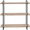 A three-tiered shelf unit with a wood-grain finish and black metal frame, presented against a white background. Náhľad obrázku produktu