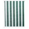 A roller blind with green and white stripes, hanging against a white background. Voir les images du produit