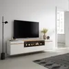 A modern living room with a TV mounted above a media console with a fireplace. Produktbild-Vorschau