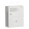 The image shows the side of a white product box for a 20W USB-C Power Adapter. The box has text in multiple languages and a diagram illustrating how to connect the adapter to a phone and a power outlet. Produktbild-Vorschau