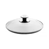 A glass lid with a black and silver handle, isolated on a white background. Náhled obrázku produktu