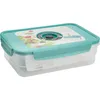 A Vakuum-Lebensmittelbehälter (vacuum food container) with a teal lid and a clear base is shown against a white background. Produktbild-Vorschau