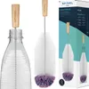 A collage of images showing a bottle cleaning brush, including a close-up of the brush in a bottle and the product packaging. Voir les images du produit