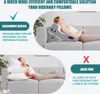 A split image showing a woman using an ergonomic pillow on a couch in the top half, and a woman lying on a couch with multiple regular pillows causing discomfort in the bottom half. Náhľad obrázku produktu
