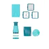 A collection of teal-colored kitchen gadgets, likely for chopping or slicing vegetables, arranged on a white background. Produktbild-Vorschau