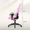 Side view of a pink gaming chair with dimensions indicated by text overlays. Produktbild-Vorschau