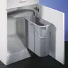 A gray trash can with a lid mechanism is installed inside a white cabinet. Produktbild-Vorschau